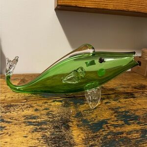 Bohemian Green Glass Fish Figurine